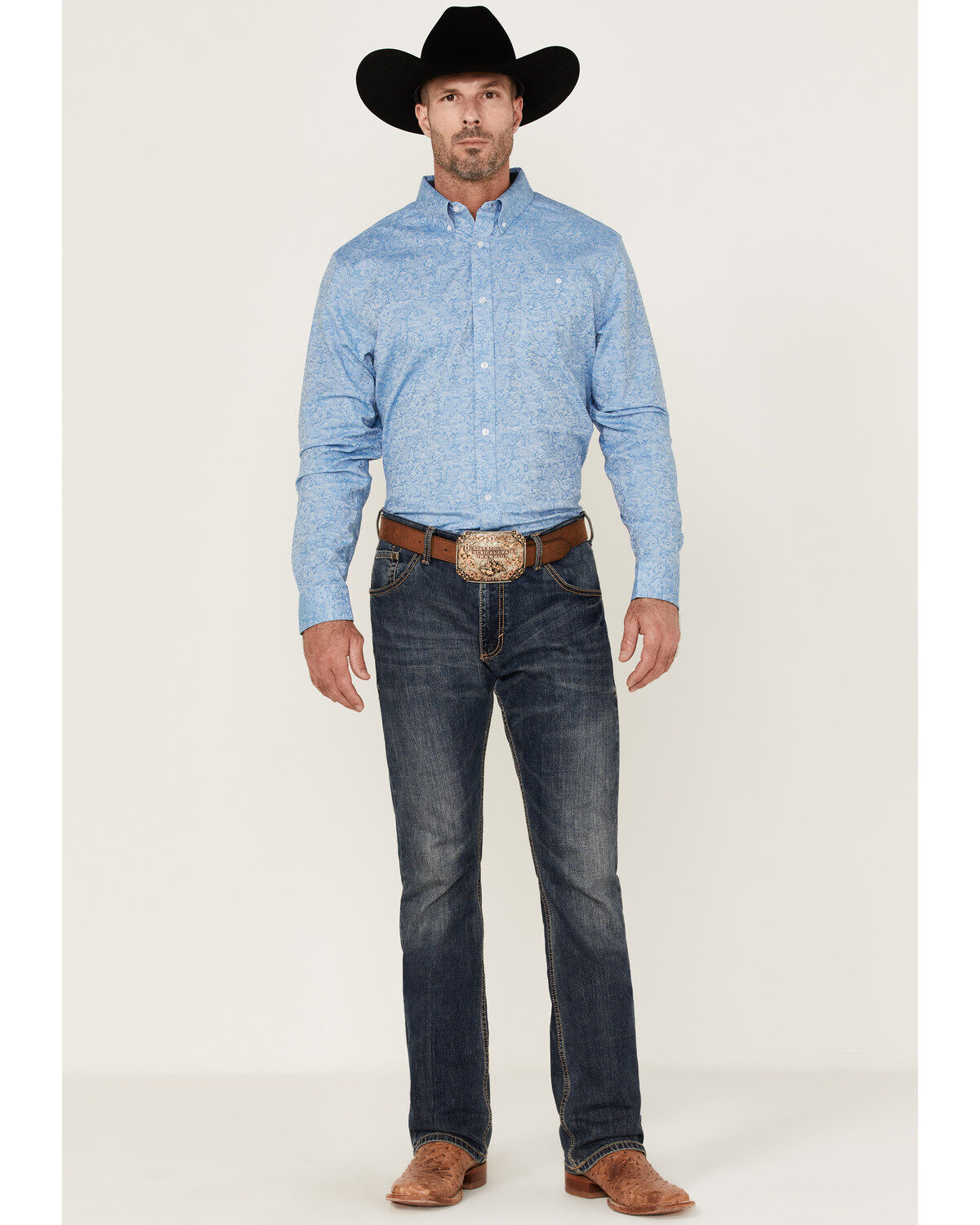Image #2 - RANK 45® Men's Floater Paisley Print Long Sleeve Button-Down Western Shirt, Blue, hi-res