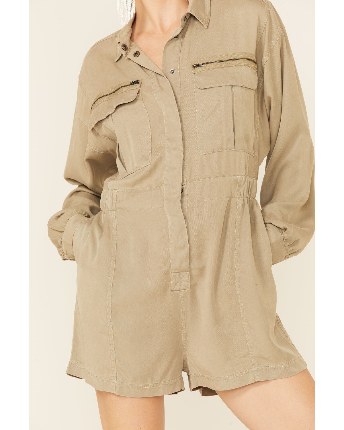 Image #3 - Very J Women's Tencel Utility Romper, Olive, hi-res