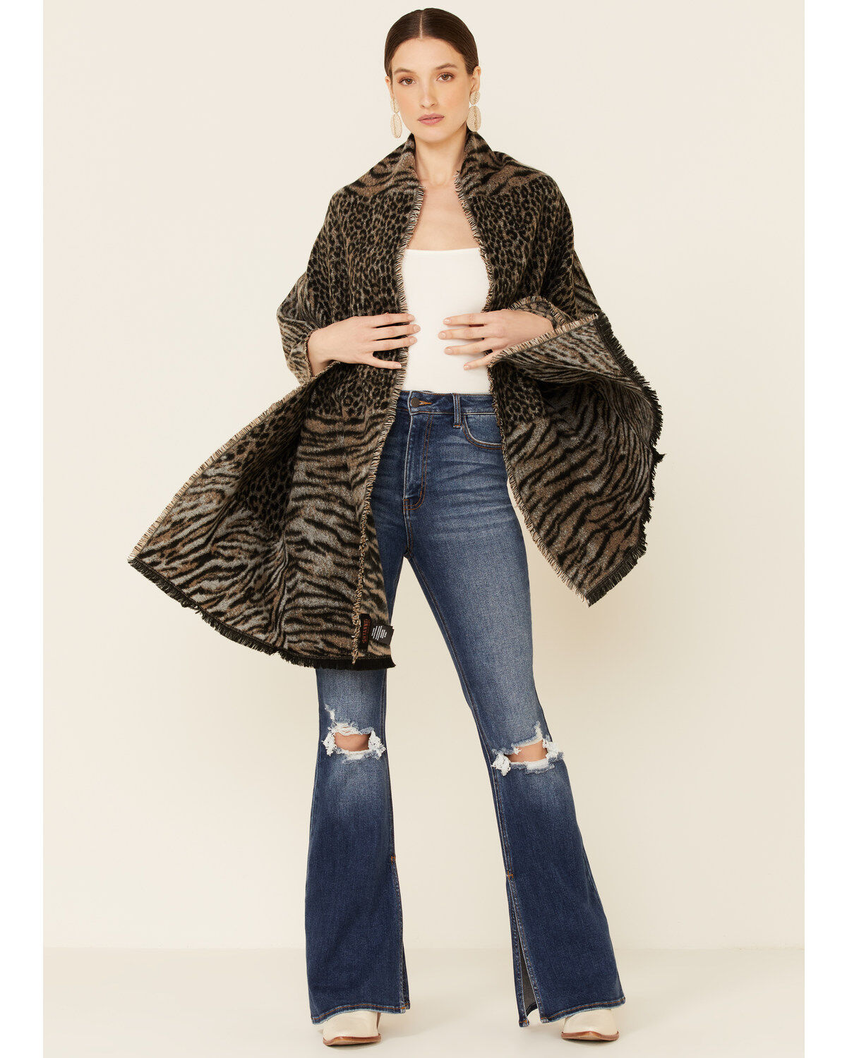 Image #2 - Shyanne Women's Woven Animal Print Shawl, Tan, hi-res