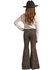 Rock & Roll Denim Girls' Cheetah Print Stretch Bargain Bell Flare Jeans, Chocolate, hi-res