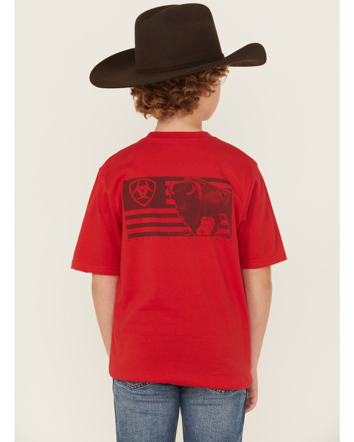 Ariat Boys' Buffalo Flag Short Sleeve Graphic T-Shirt, Red, hi-res