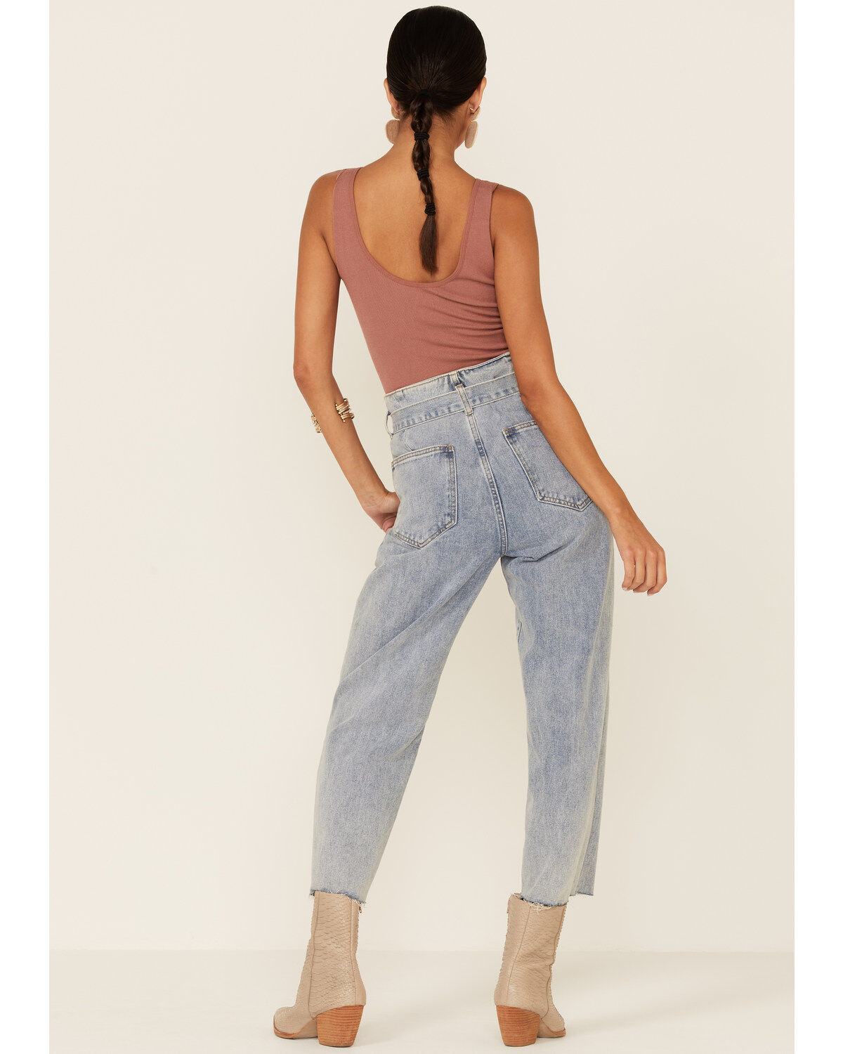 Image #4 - Wishlist Women's Acid Wash Tie Waist High Rise Jeans, Blue, hi-res