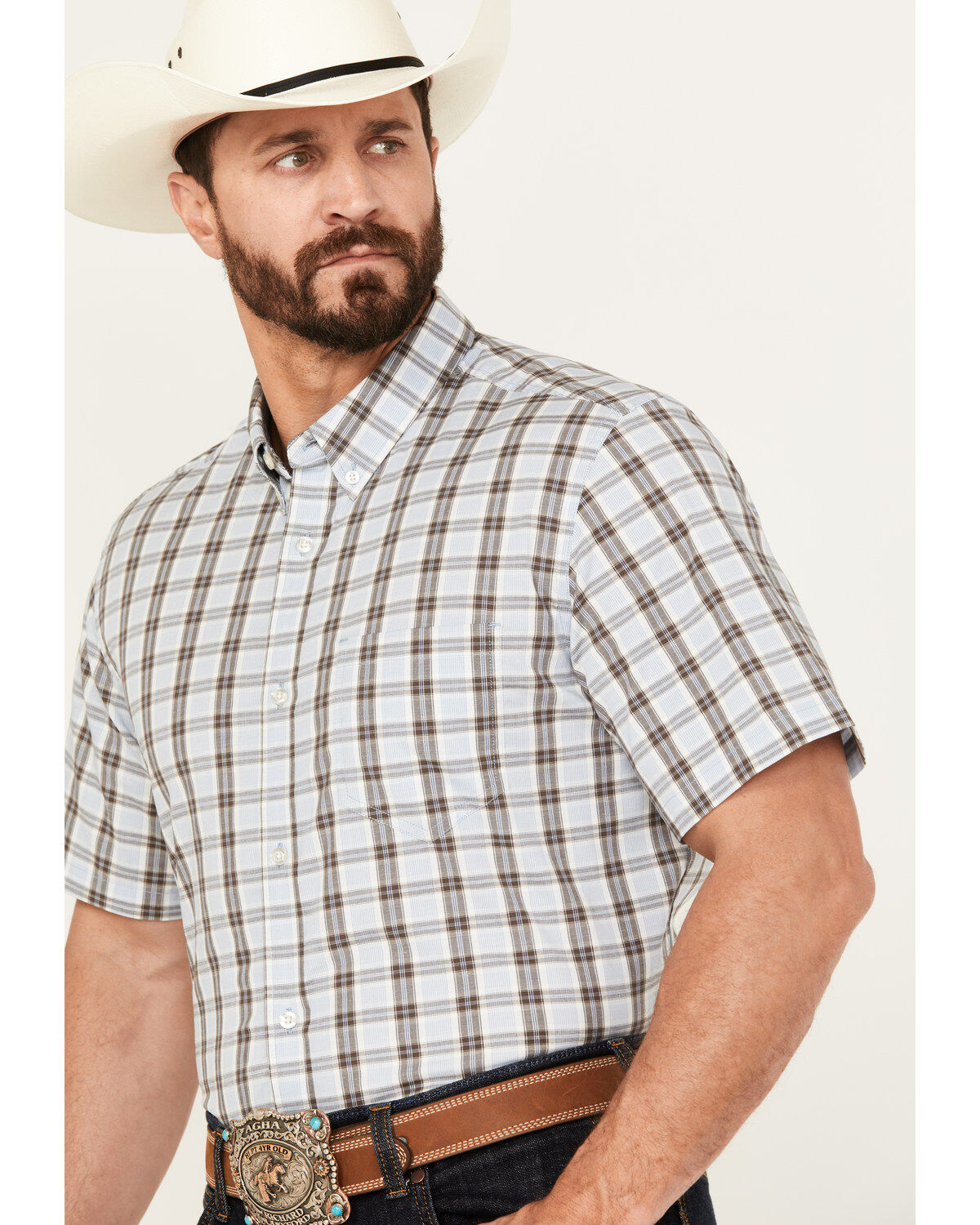 Image #2 - Cody James Men's Bryce Plaid Print Short Sleeve Button-Down Stretch Western Shirt - Tall, , hi-res