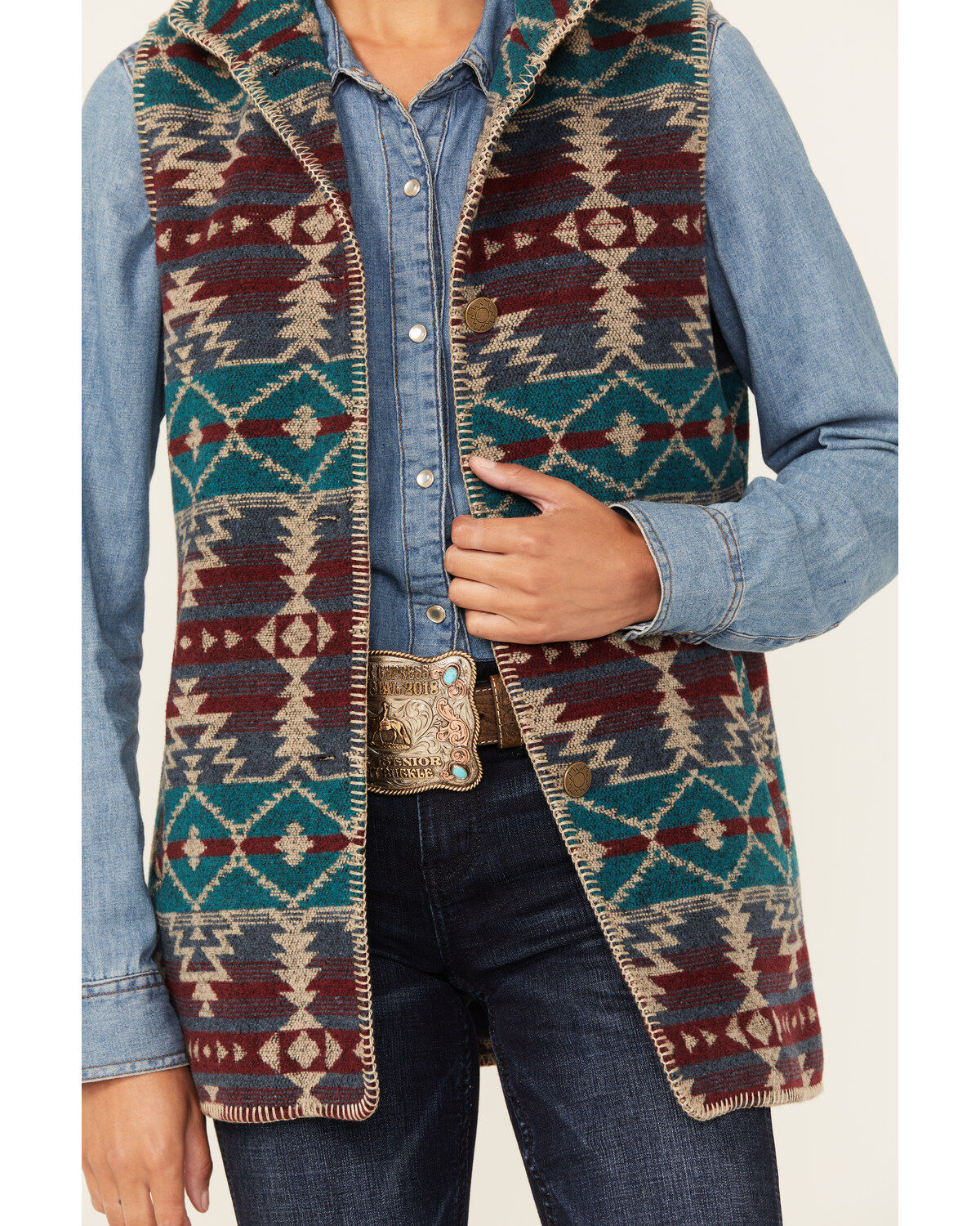Image #3 - Outback Trading Co Women's Southwestern Print Stockard Vest, Burgundy, hi-res
