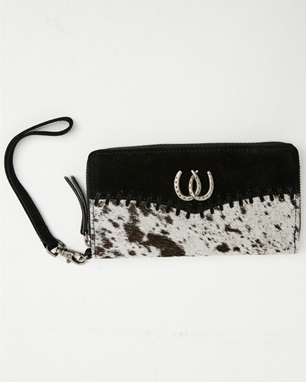 Image #1 - Idyllwind Women's Lyndale Double Horseshoe Hair-On Wallet, Black, hi-res