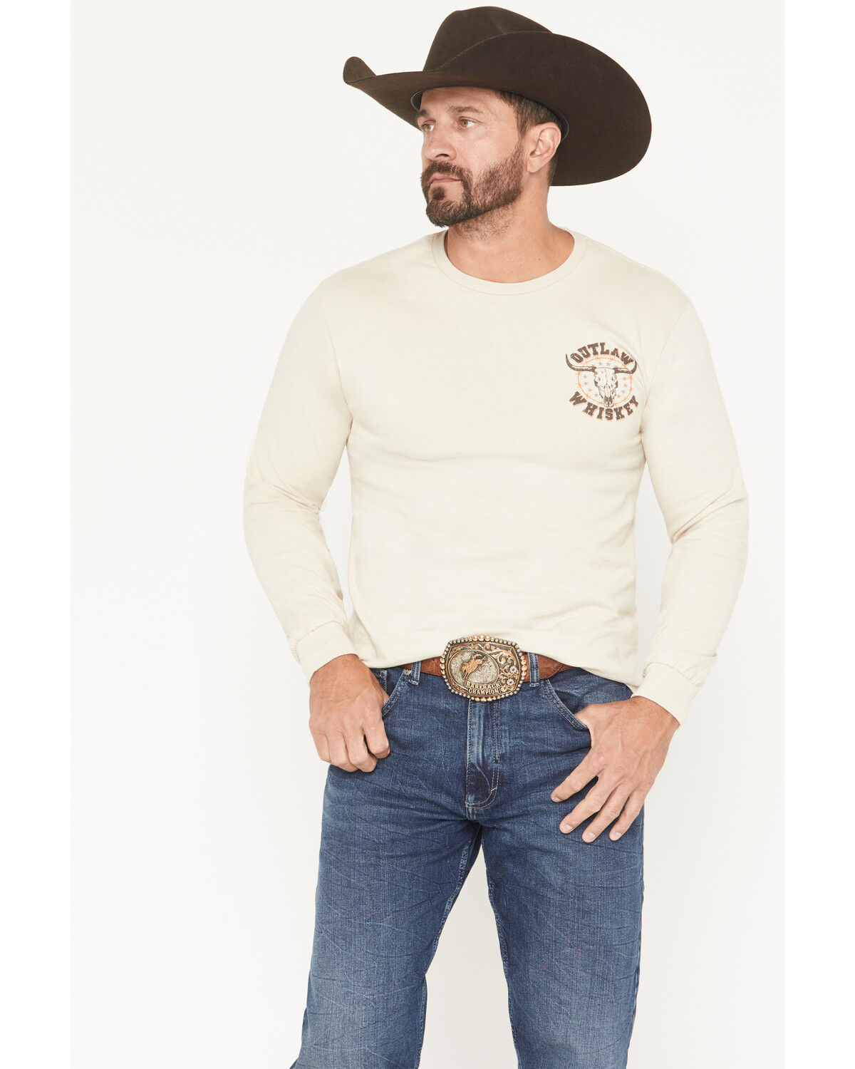 Image #2 - Cowboy Hardware Men's Outlaw Whiskey Long Sleeve Graphic T-Shirt, Sand, hi-res