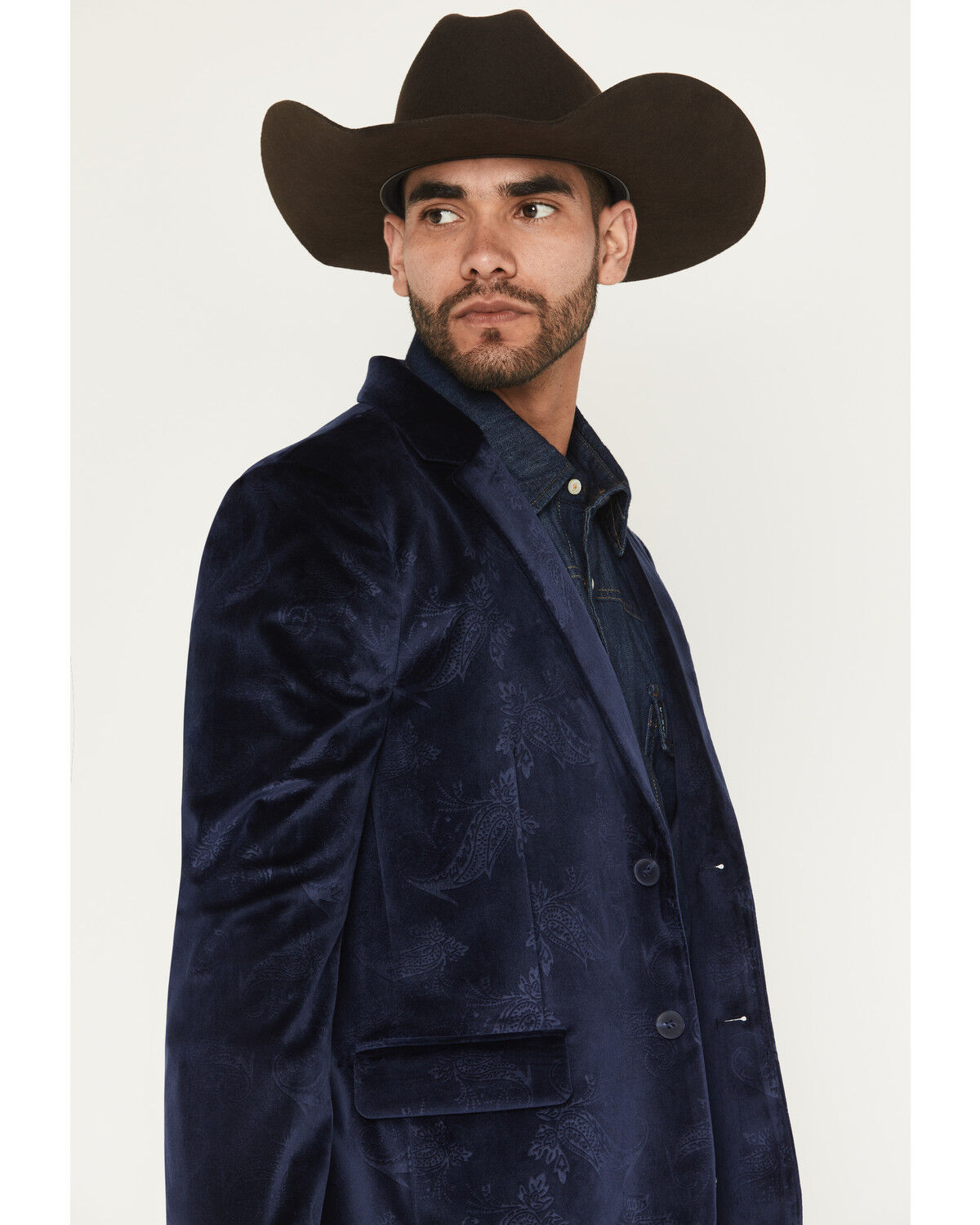 Image #2 - Rock & Roll Denim Men's Paisley Velvet Modern Fit Sportcoat, Navy, hi-res