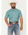 Image #1 - Rock & Roll Denim Men's TEK Southwestern Print Short Sleeve Snap Western Shirt, Turquoise, hi-res