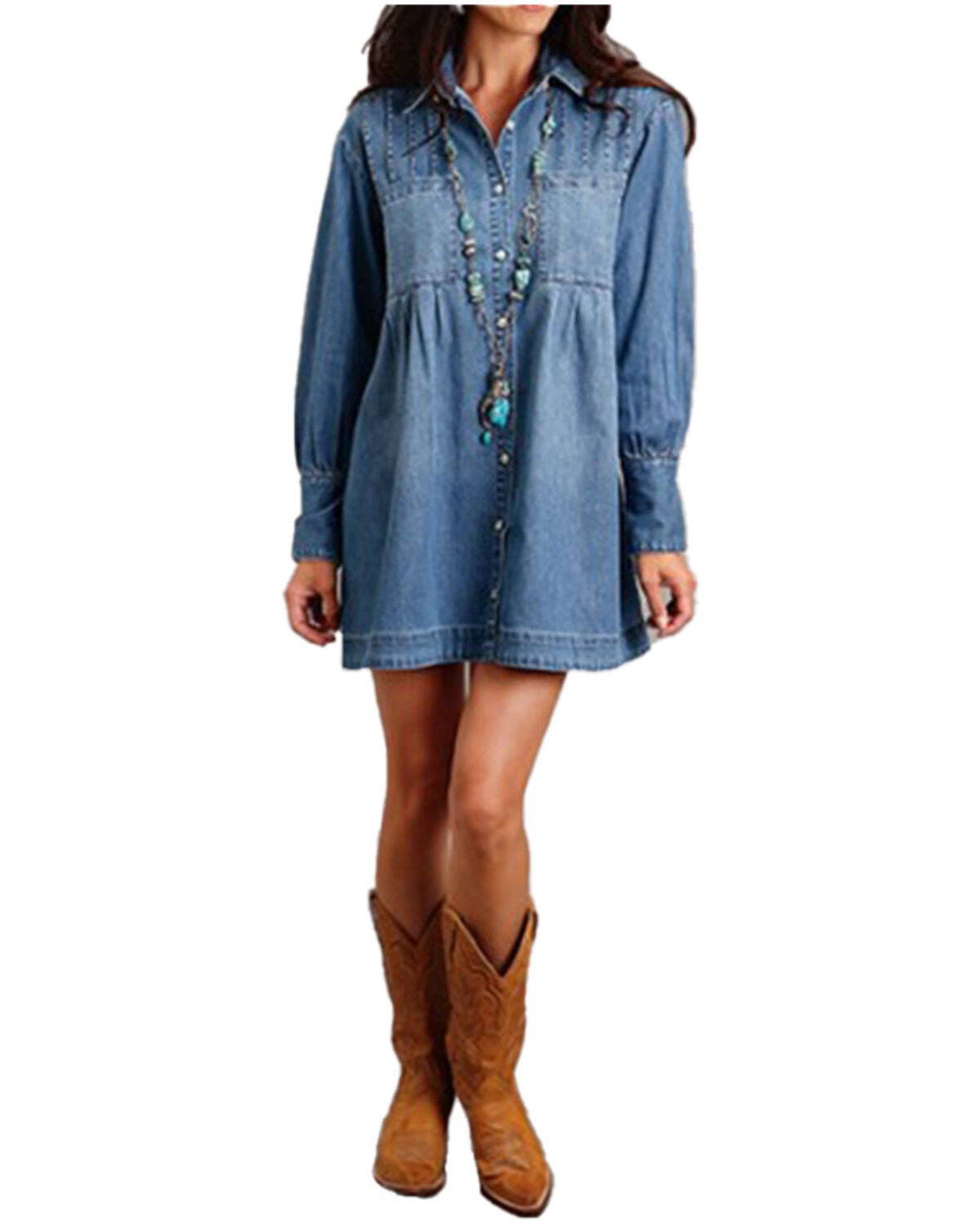 Stetson Women's Dark Wash Denim Long Sleeve Mini Shirt Dress, Dark Wash, hi-res