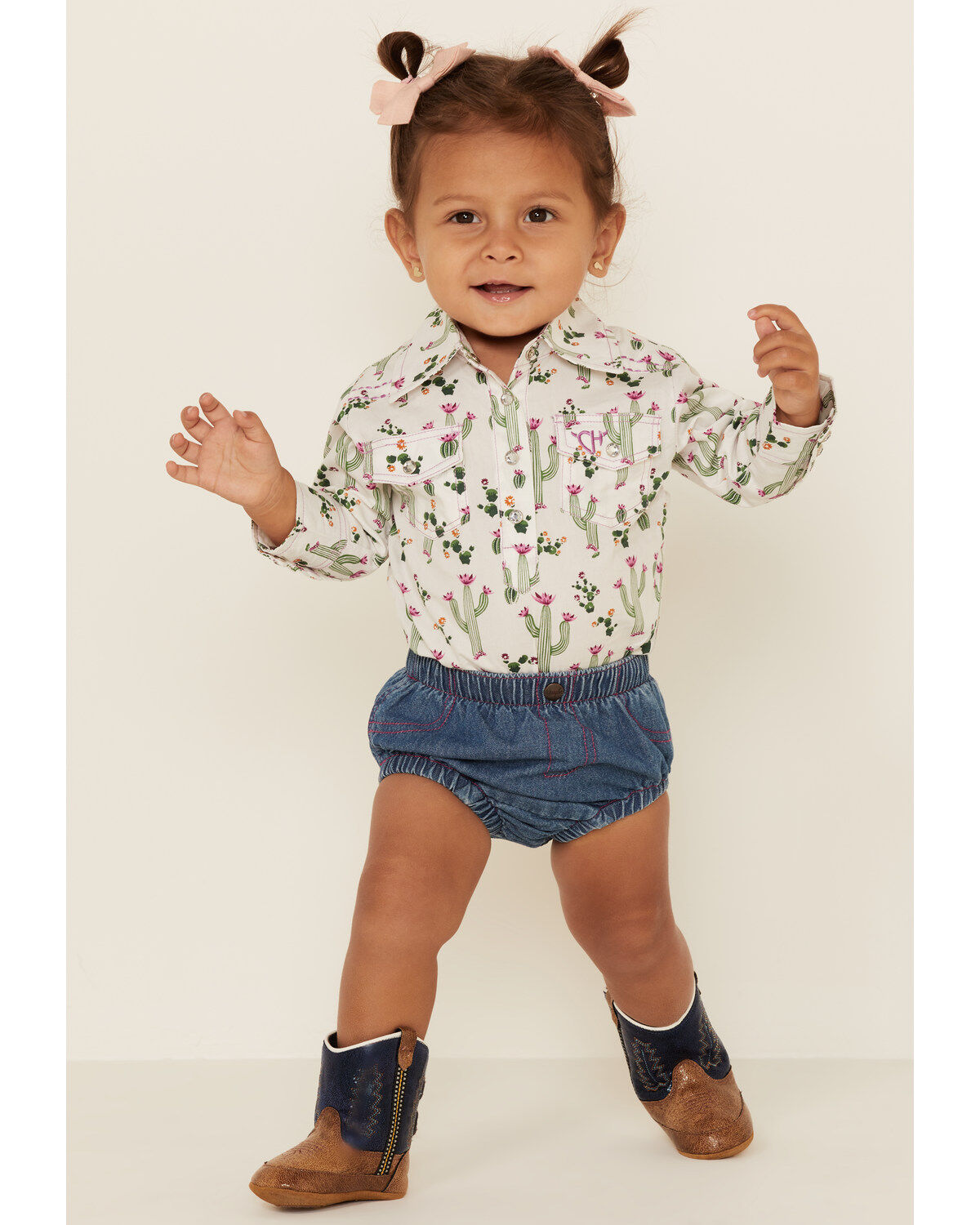 Image #1 - Wrangler Infant Girls' Denim Diaper Cover, Blue, hi-res