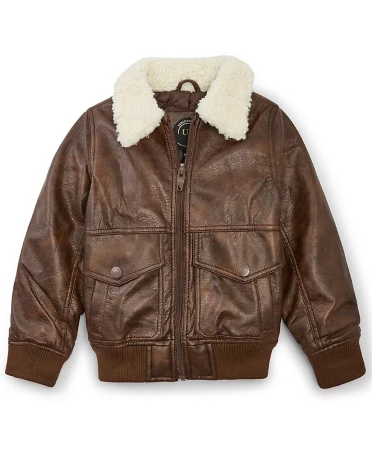 Urban Republic Boys' Faux Leather Aviator Jacket, Dark Brown, hi-res