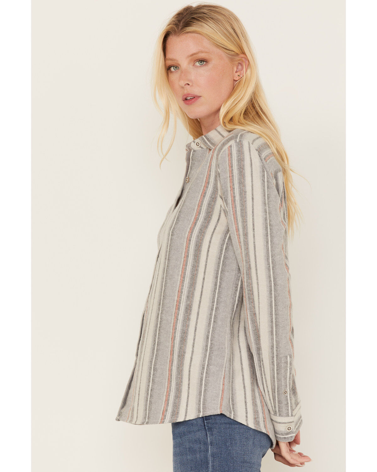 Image #2 - North River Women's Stripe Print Long Sleeve Button Down Flannel Shirt, Ivory, hi-res