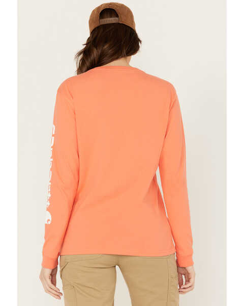 Image #4 - Carhartt Women's Loose Fit Heavyweight Long Sleeve Logo Graphic Work Tee, Coral, hi-res
