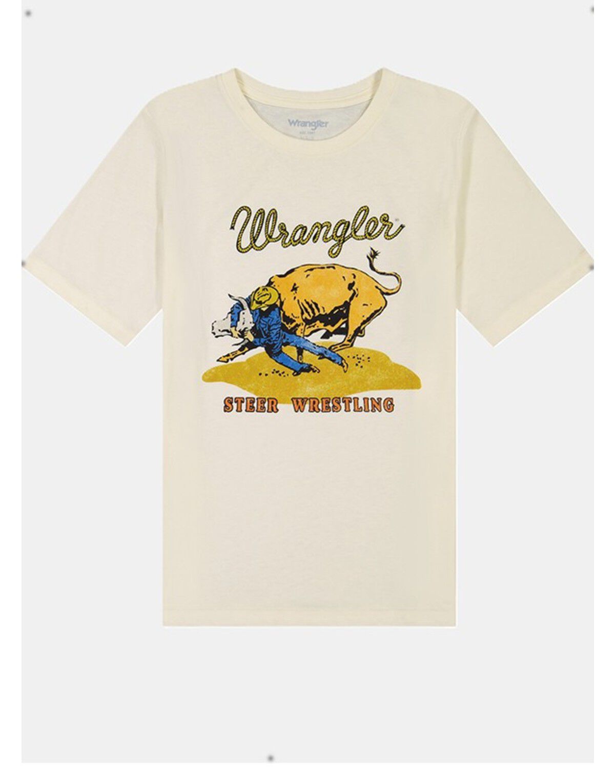 Wrangler Boys' Steer Wrestling Short Sleeve Graphic T-Shirt, Off White, hi-res