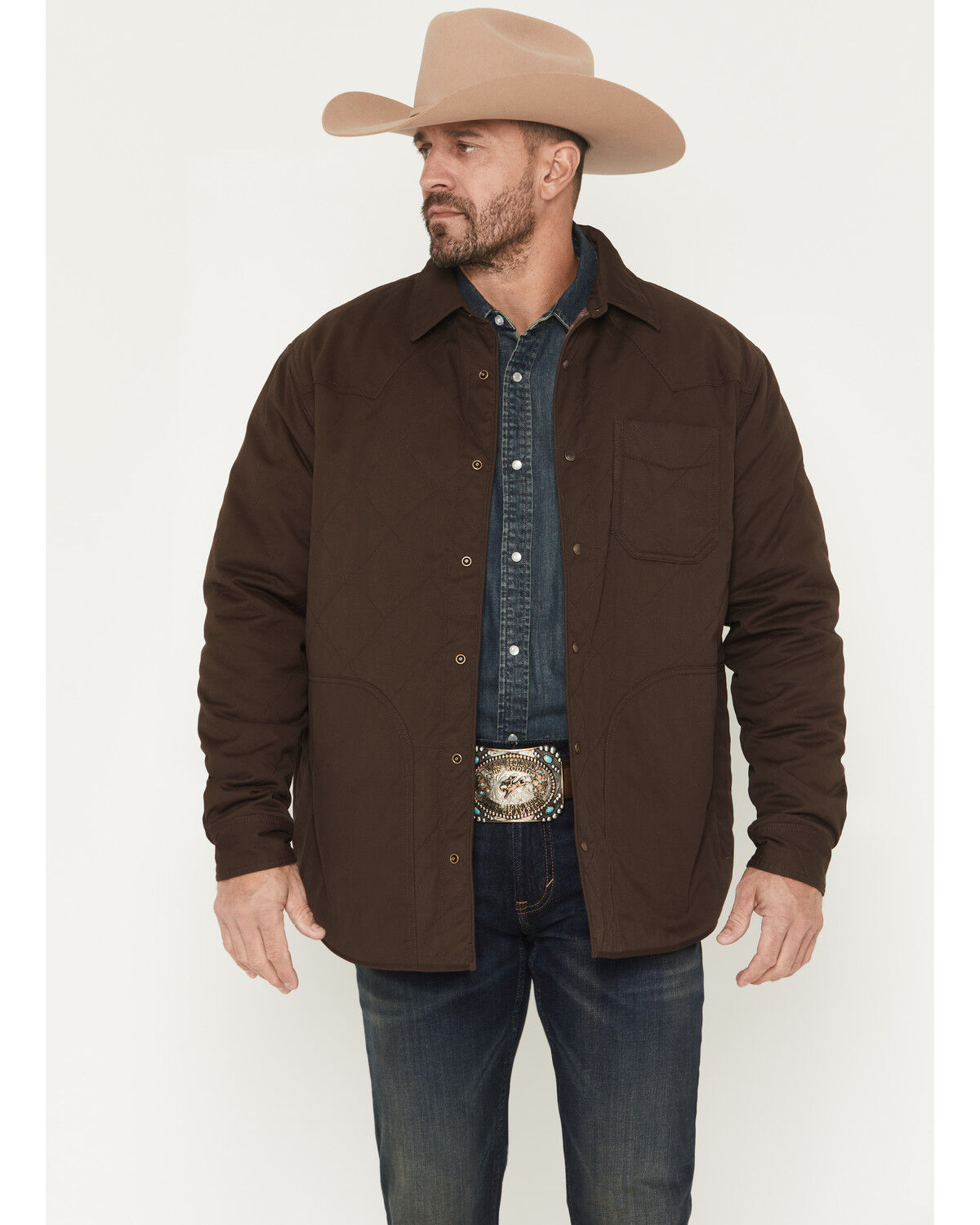 Image #1 - Cody James Men's Boone Quilted Flannel Lined Snap Shirt Jacket, Brown, hi-res