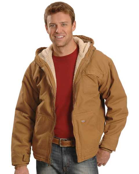 Dickies Sanded Duck Sherpa Lined Jacket - Big & Tall, Brown Duck, hi-res