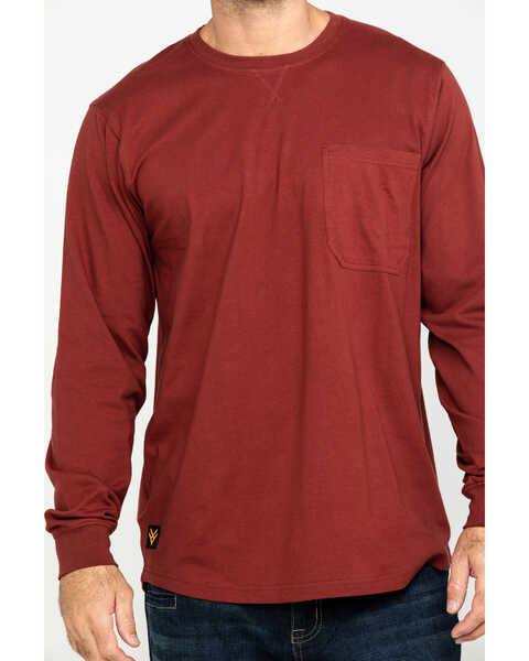 Image #4 - Hawx Men's Red Pocket Long Sleeve Work T-Shirt , Red, hi-res