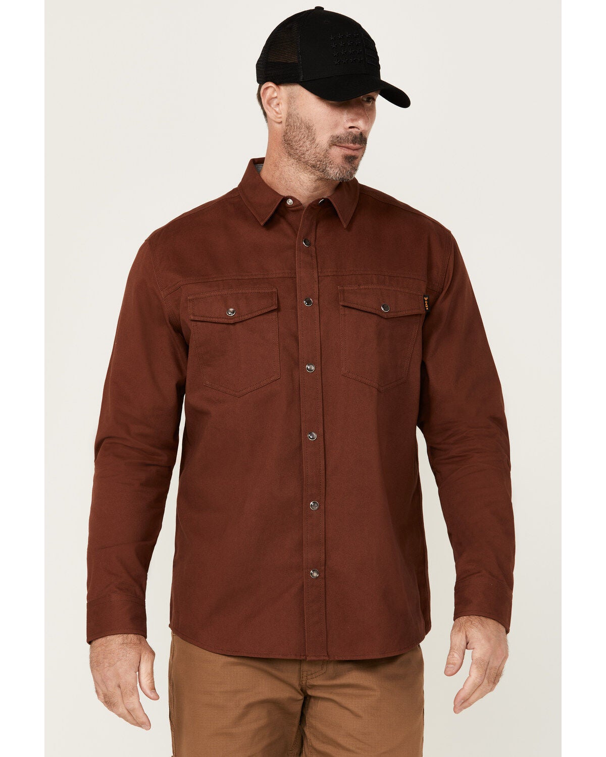 Hawx Men's All Out Solid Long Sleeve Pearl Snap Western Work Shirt - Big & Tall, Mahogany, hi-res