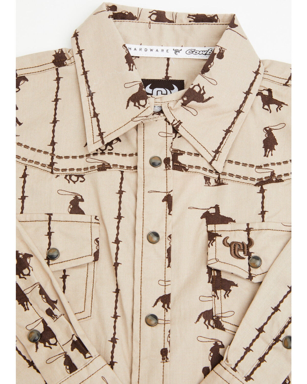 Image #2 - Cowboy Hardware Toddler Boys' Barbed Roper Long Sleeve Snap Stretch Western Shirt, Tan, hi-res