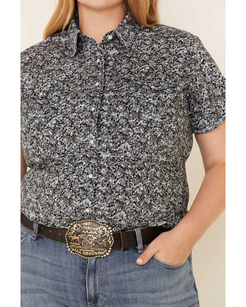 Image #3 - Rough Stock by Panhandle Women's Floral Print Short Sleeve Stretch Pearl Snap Western Shirt - Plus , , hi-res