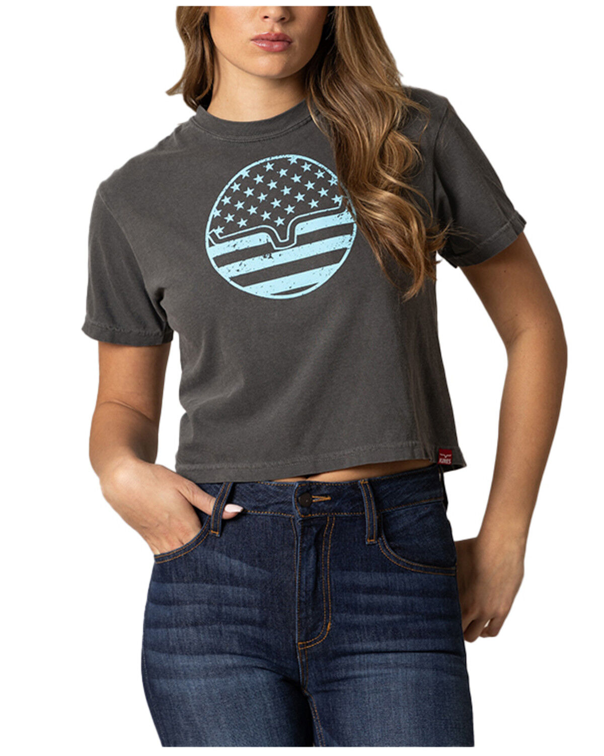 Image #1 - Kimes Ranch Women's American Bullseye Short Sleeve Cropped Graphic Tee, Black, hi-res