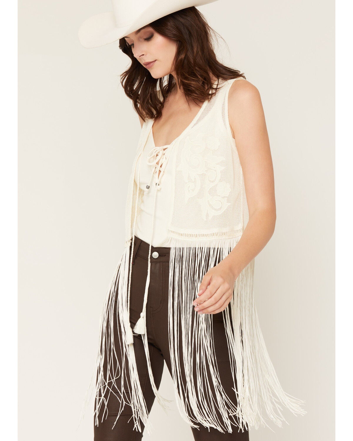 Image #2 - Idyllwind Women's Rhea Embroidered Mesh Fringe Vest, Cream, hi-res