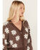 Beyond The Radar Women's Daisy Flower Print Knit Cardigan, Brown, hi-res
