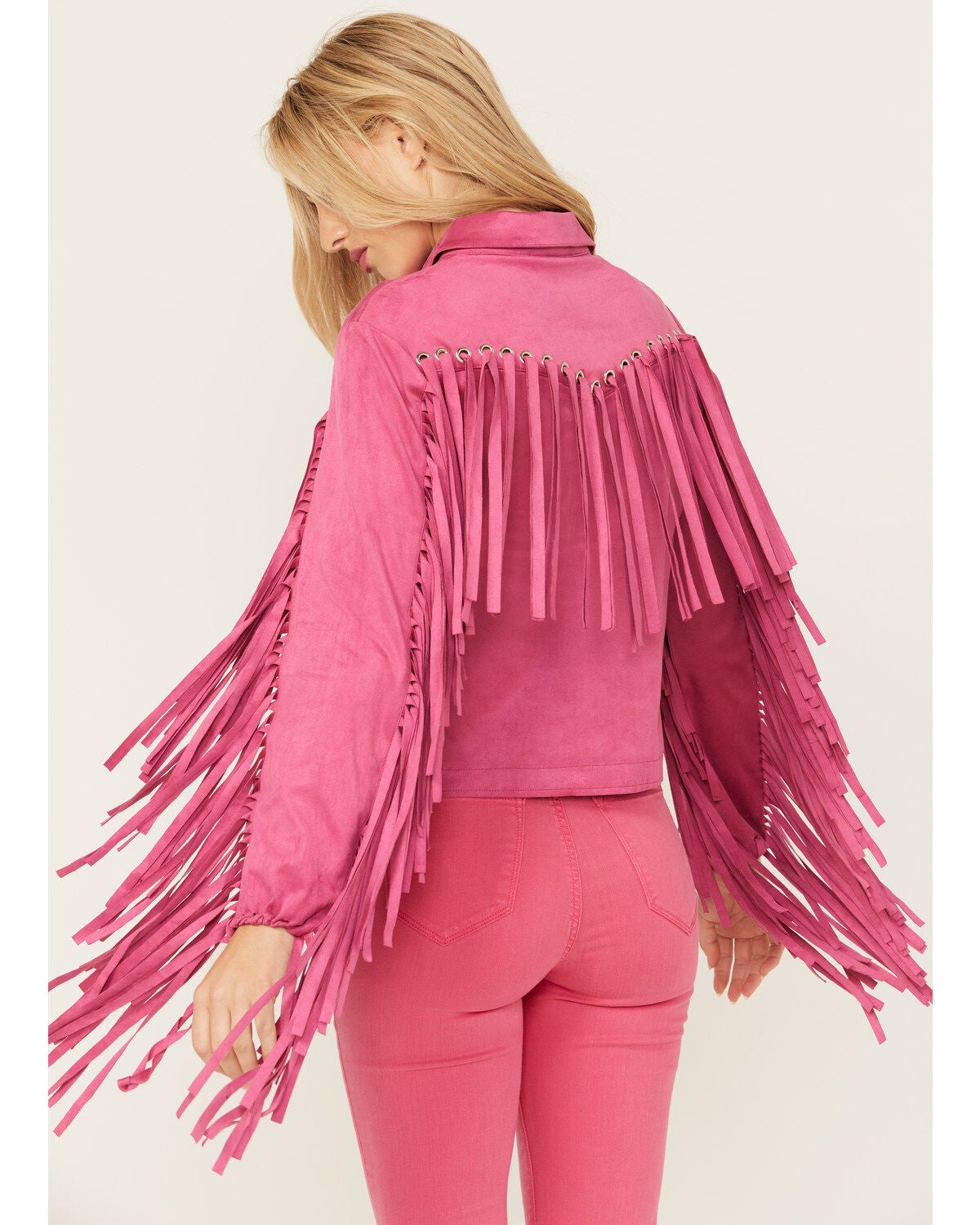 Image #4 - Blue B Women's Grommet Faux Suede Fringe Jacket , , hi-res