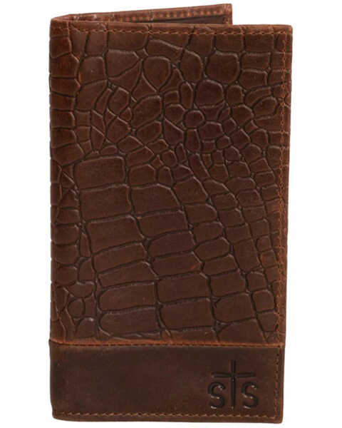 STS Ranchwear by Carroll Men's Croc Long Bi-Fold Wallet , Chestnut, hi-res