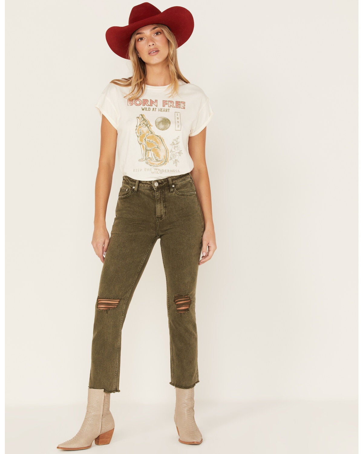 Cleo + Wolf Women's High Rise Ankle Straight Jeans, Olive, hi-res