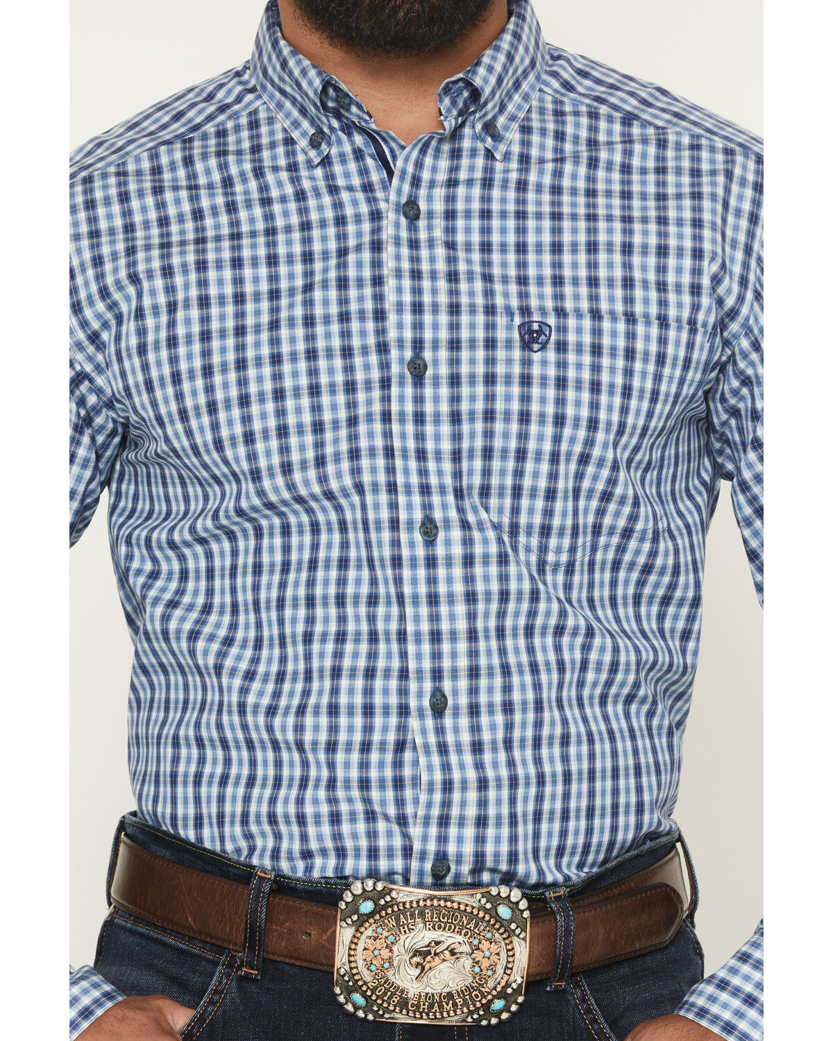 Image #3 - Ariat Men's Pro Series Stephan Plaid Print Long Sleeve Button-Down Stretch Western Shirt, Navy, hi-res