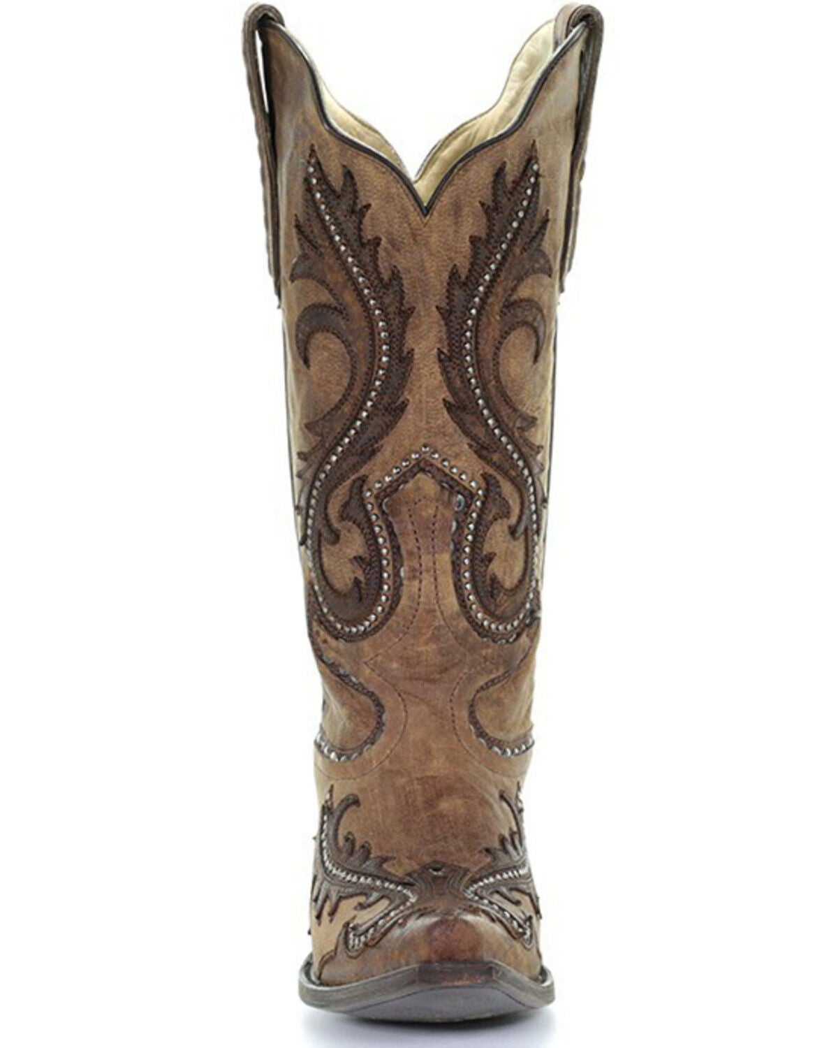 Image #4 - Corral Women's Brown Overlay and Studs Cowgirl Boots - Snip Toe, , hi-res
