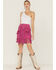 Double D Ranch Women's Chaperros Fringe Suede Skirt, Pink, hi-res