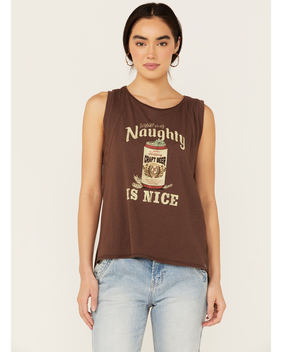 Cleo + Wolf Women's Naughty Is Nice Graphic Tank, Chocolate, hi-res