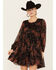Image #1 - Bila77 Women's Printed Centinela Long Sleeve Mini Dress , Black, hi-res