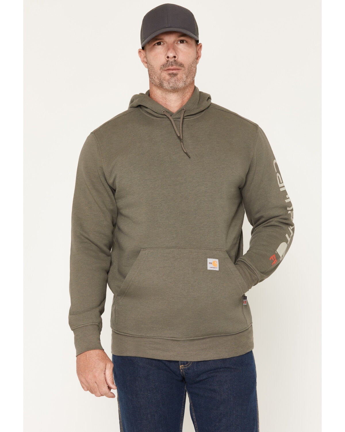 Carhartt Men's FR Force&reg; Marquette Logo Hooded Sweatshirt, Grey, hi-res