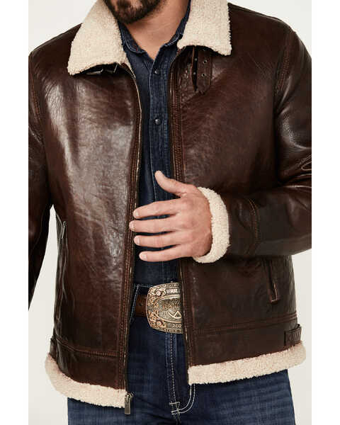 Image #3 - Scully Men's Sherpa Lined Leather Jacket , Chocolate, hi-res