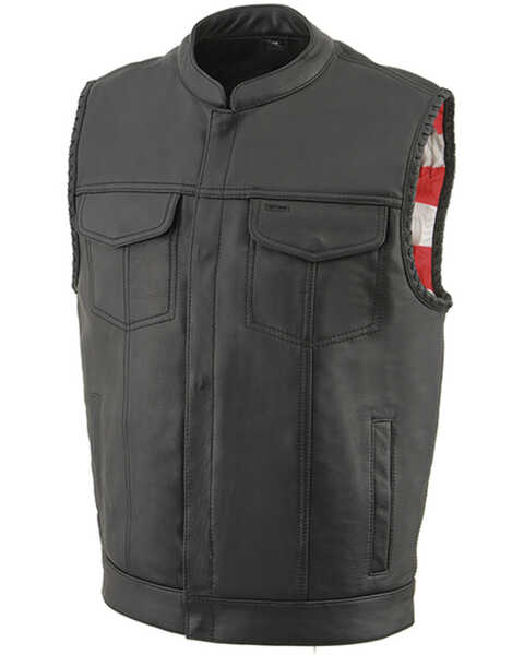 Milwaukee Leather Men's Old Glory Laced Arm Hole Concealed Carry Leather Vest - 4X, Black, hi-res