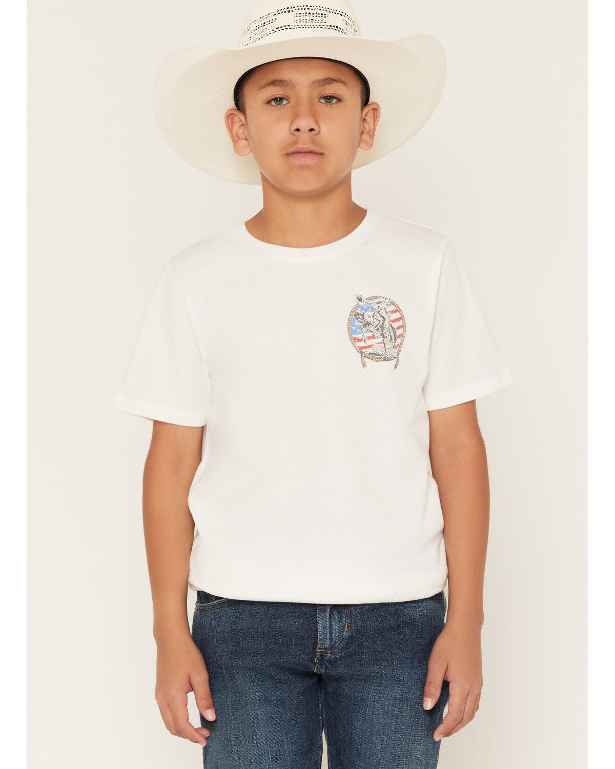 Image #2 - Sable Sky Boys' American Cowboy Short Sleeve Graphic T-Shirt, White, hi-res