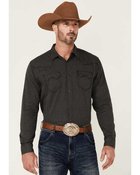 Moonshine Spirit Men's Cross Hatch Geo Print Long Sleeve Snap Western Shirt , Black, hi-res