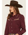 Image #2 - Howdy Hanny Women's Burgandy Solid Long Sleeve Pearl Snap Performance Stretch Western Shirt, , hi-res