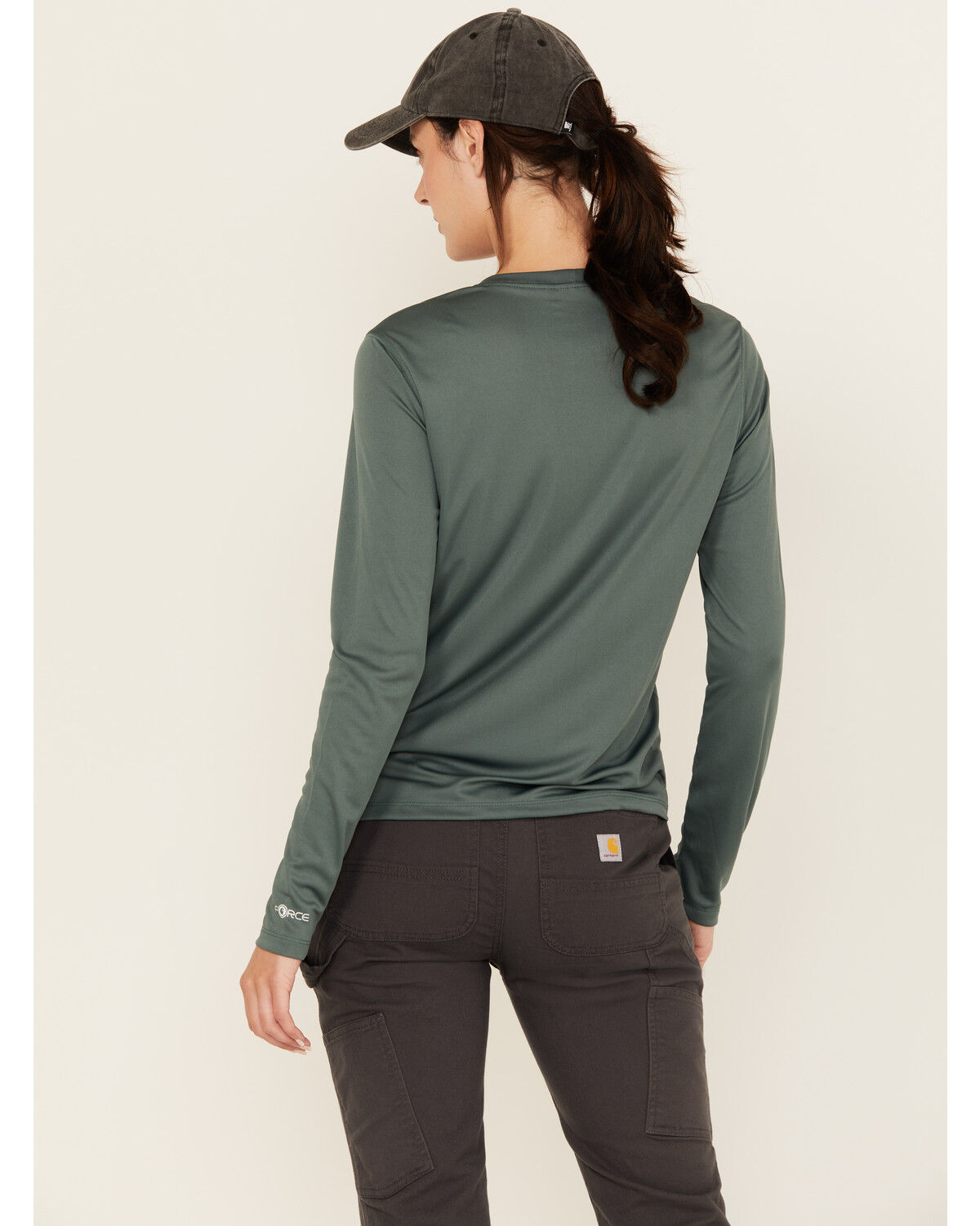 Image #4 - Carhartt Women's Force Sun Defender Logo Relaxed Fit Long Sleeve Graphic Tee, Forest Green, hi-res