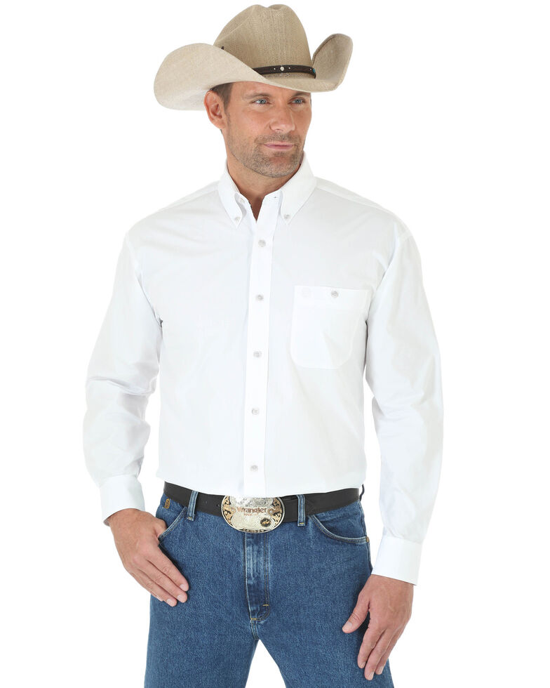 George Strait by Wrangler Men's White Solid Long Sleeve Western Shirt ...