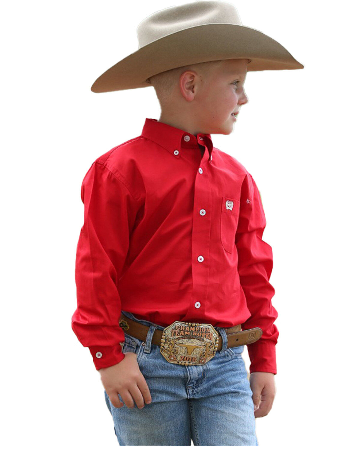 Image #1 - Cinch Boys' Long Sleeve Button-Down Western Shirt, Red, hi-res