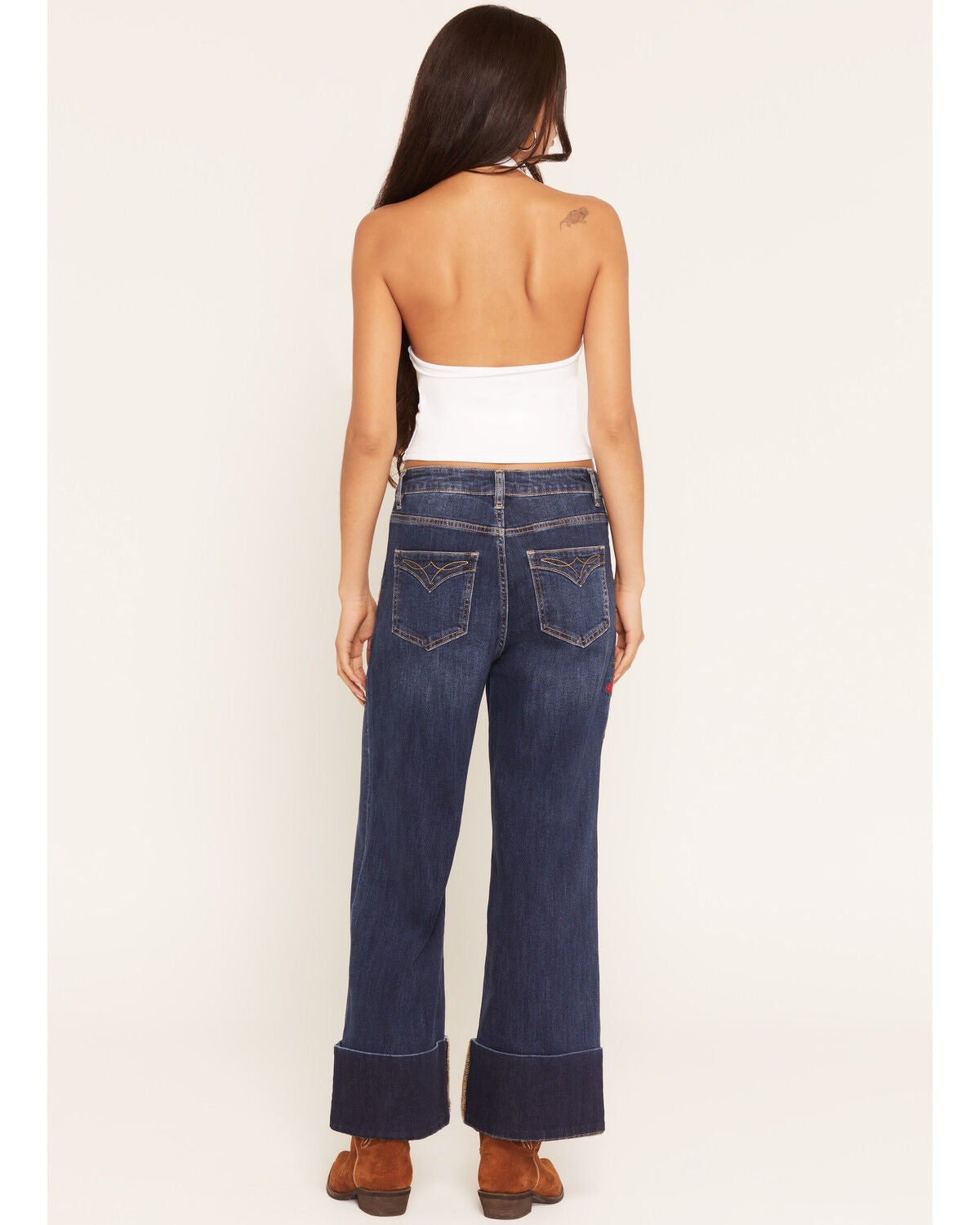 Image #3 - Rodeo Quincy X Boot Barn Women's Vintage Rose Dark Wash High Rise Wide Leg Stretch Denim Jeans, Dark Wash, hi-res