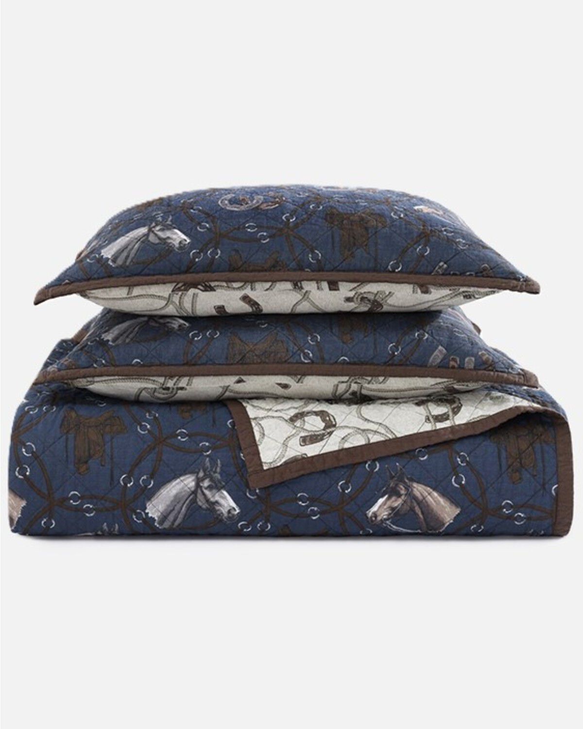 Image #3 - HiEnd Accents Saratoga Reversible Twin Size Quilt Set - 2 Piece, Navy, hi-res
