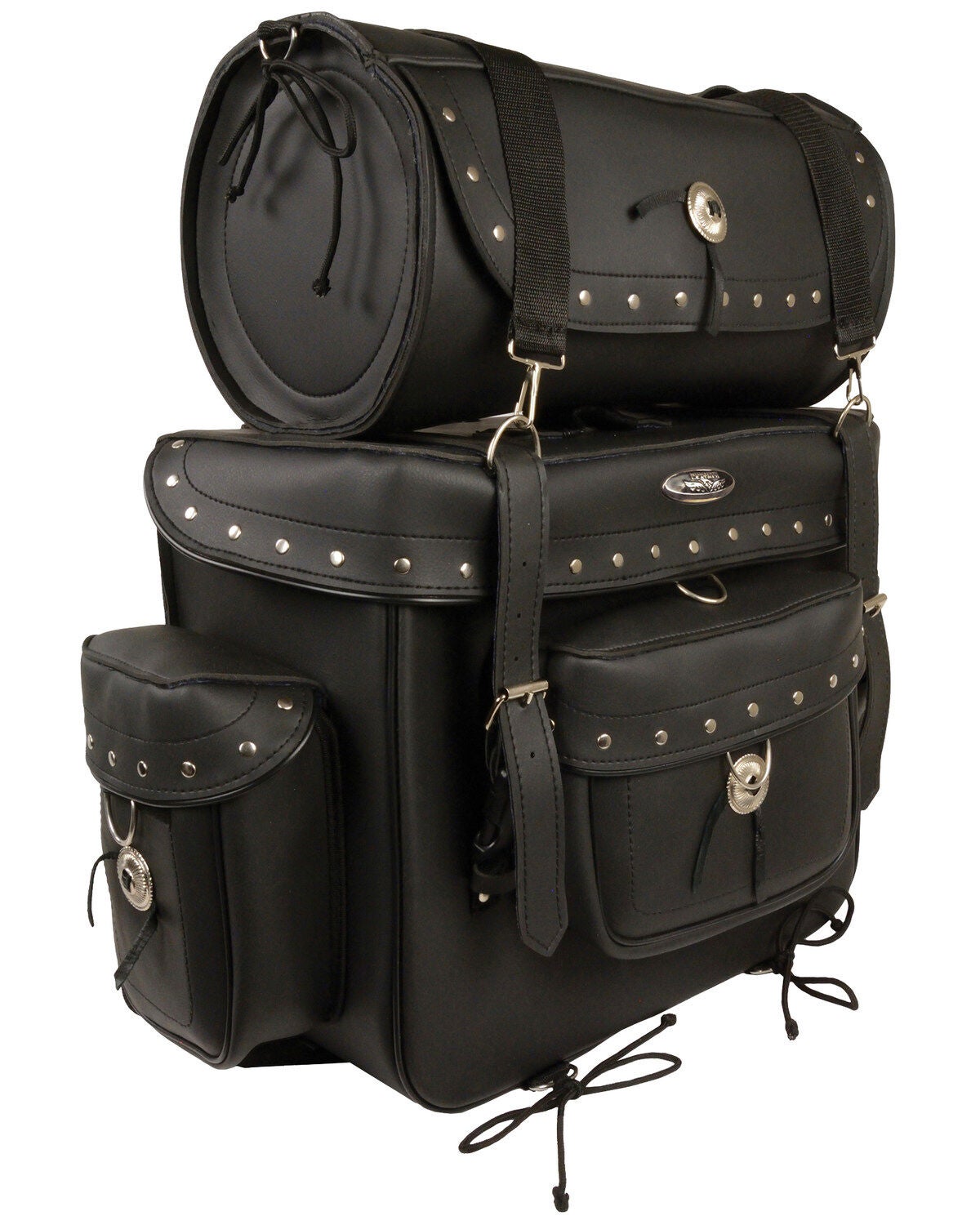 Milwaukee Leather Large PVC 2 Piece Touring Studded Sissy Bar Pack, Black, hi-res