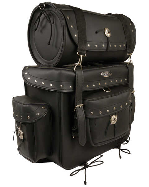 Image #1 - Milwaukee Leather Large PVC 2 Piece Touring Studded Sissy Bar Pack, Black, hi-res