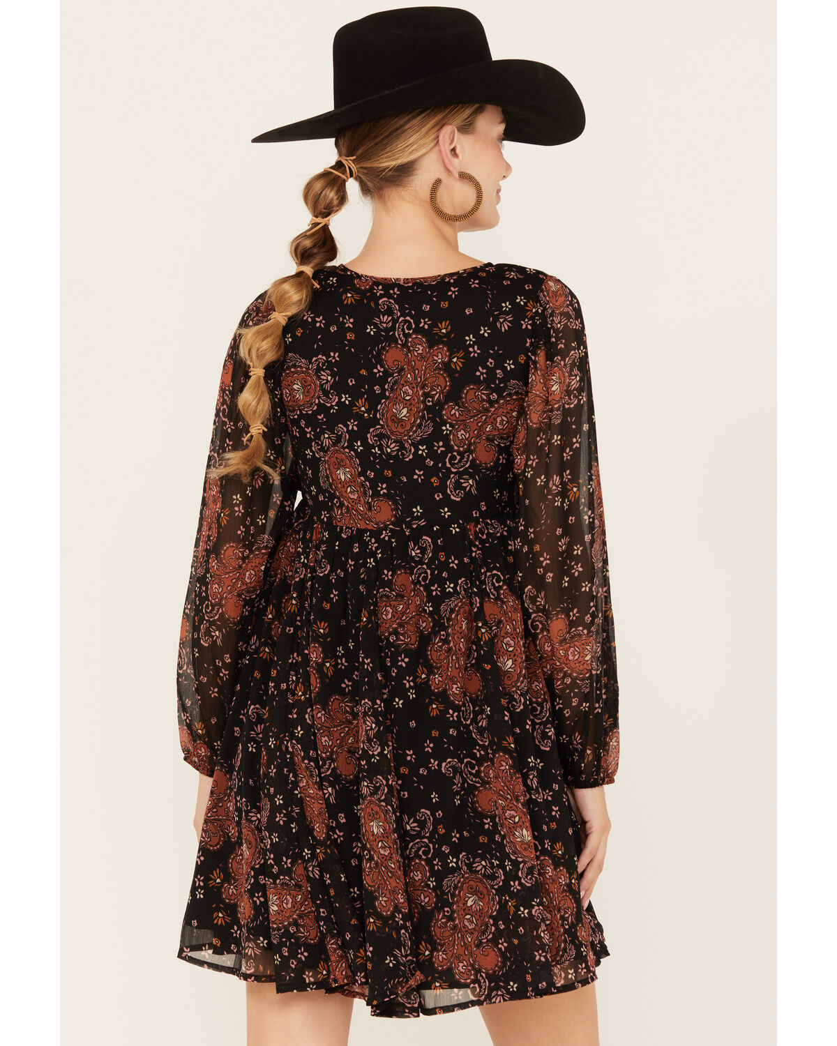 Image #4 - Bila77 Women's Printed Centinela Long Sleeve Mini Dress, Black, hi-res