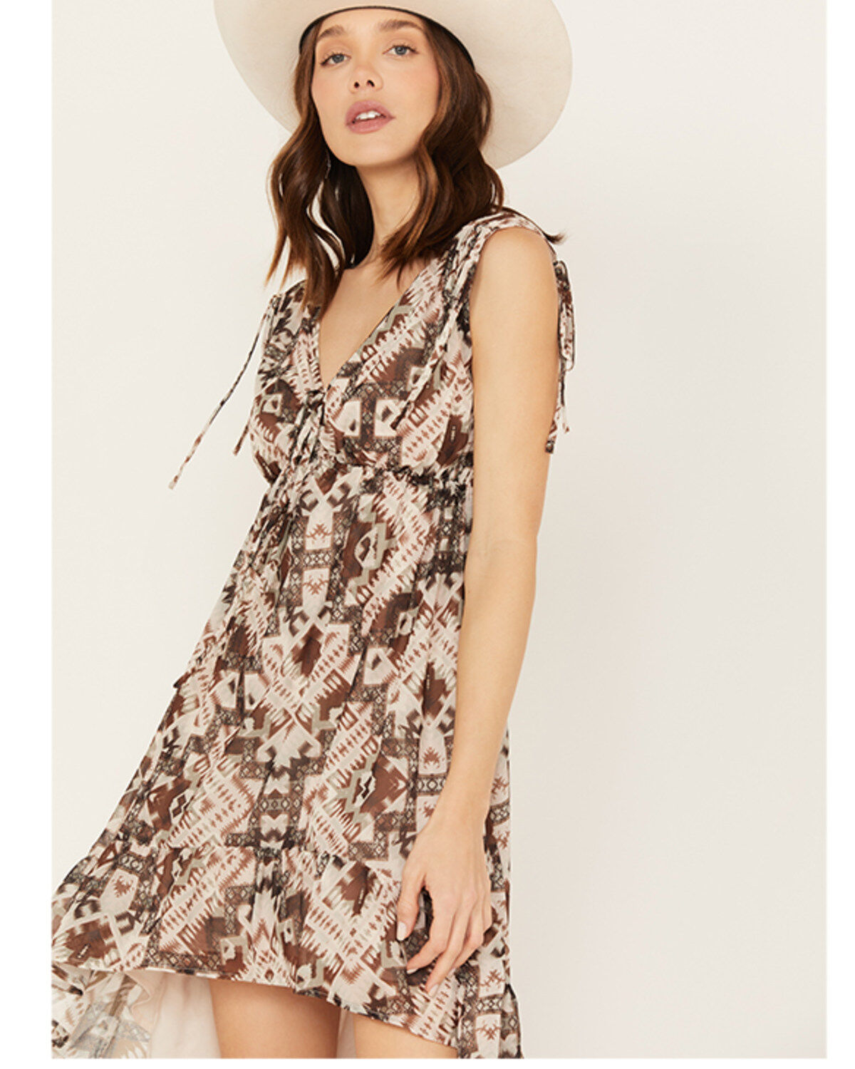 Image #2 - Shyanne Women's Printed Chiffon High-Low Dress, Brown, hi-res